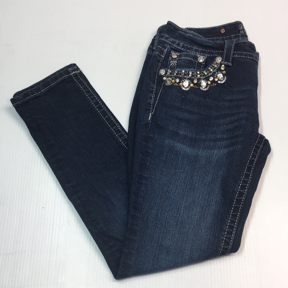 Miss Me Women’s Signature Ankle Skinny Blue Jean with Sequins Rhinestones. Sz 28